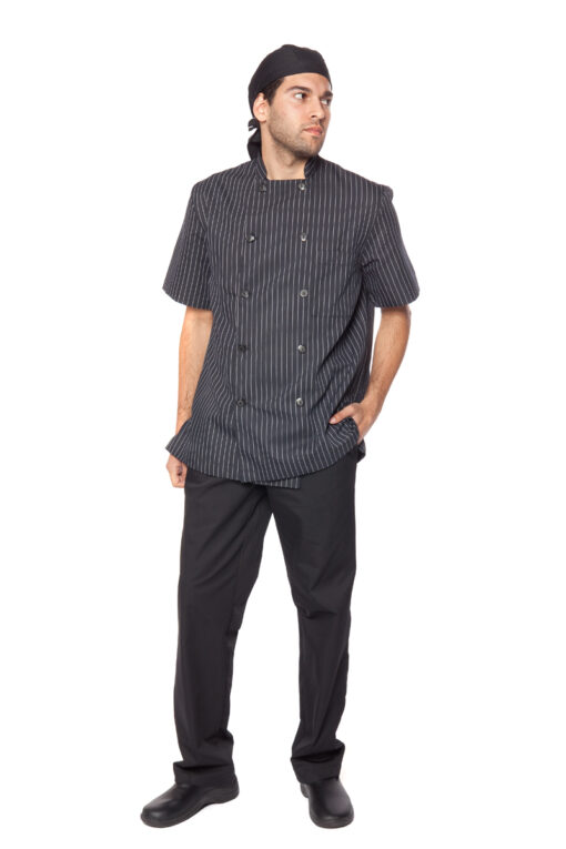 Chaquetilla de cocina fresca negra raya fina - Imagen 2