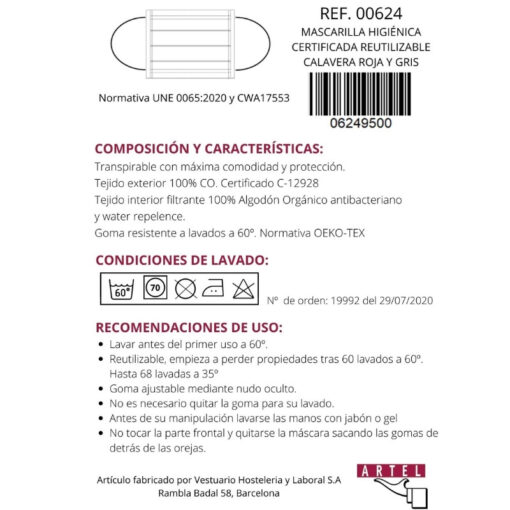 Mascarilla Higiénica reutilizable calaveras negro y gris certificada - Imagen 2