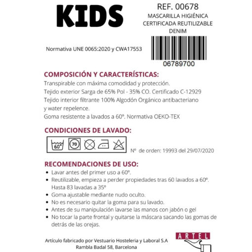 Mascarilla higiénica reutilizable infantil denim Certificada - Imagen 2