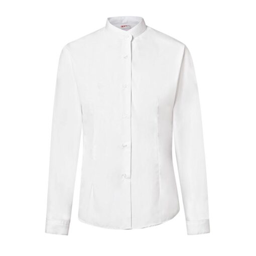 Blusa blanca manga larga cuello mao