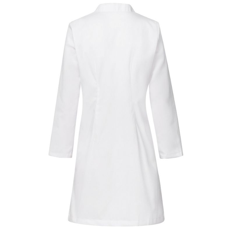 Bata blanca de mujer con corchetes blancos - Artel Uniformes